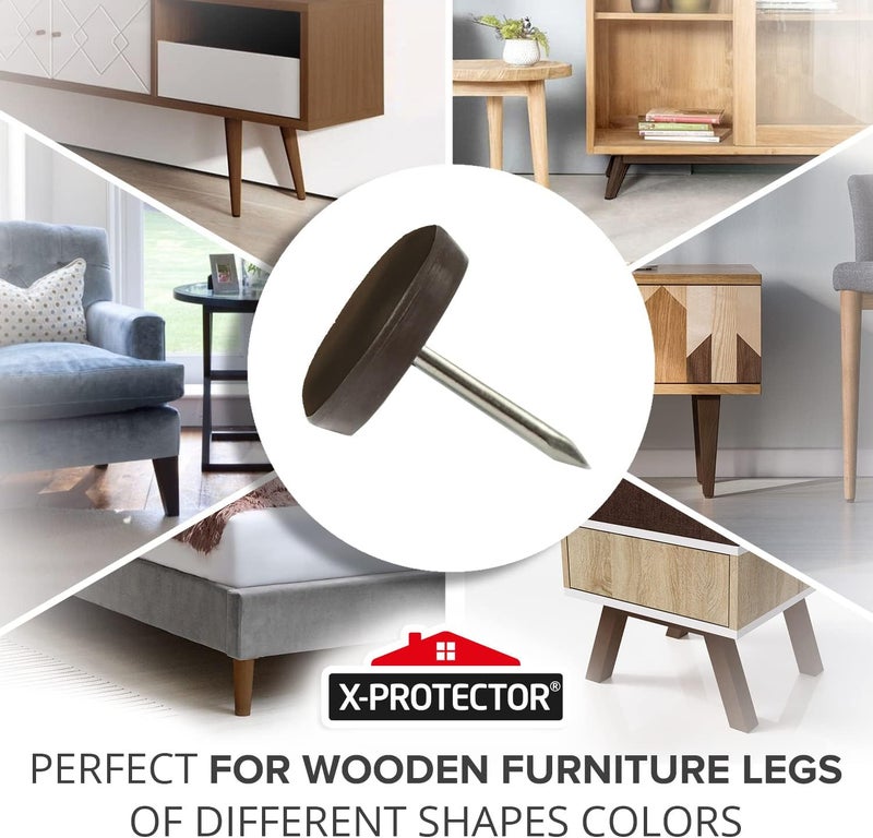 X-Protector Chair Glides – 1" Furniture Glides 40 pcs – Brown Nail-on Chair Sliders – Premium Chair Leg Floor Protectors – Slide Effortlessly with Chair Leg Pads That Protect Your Floor! - Image 2
