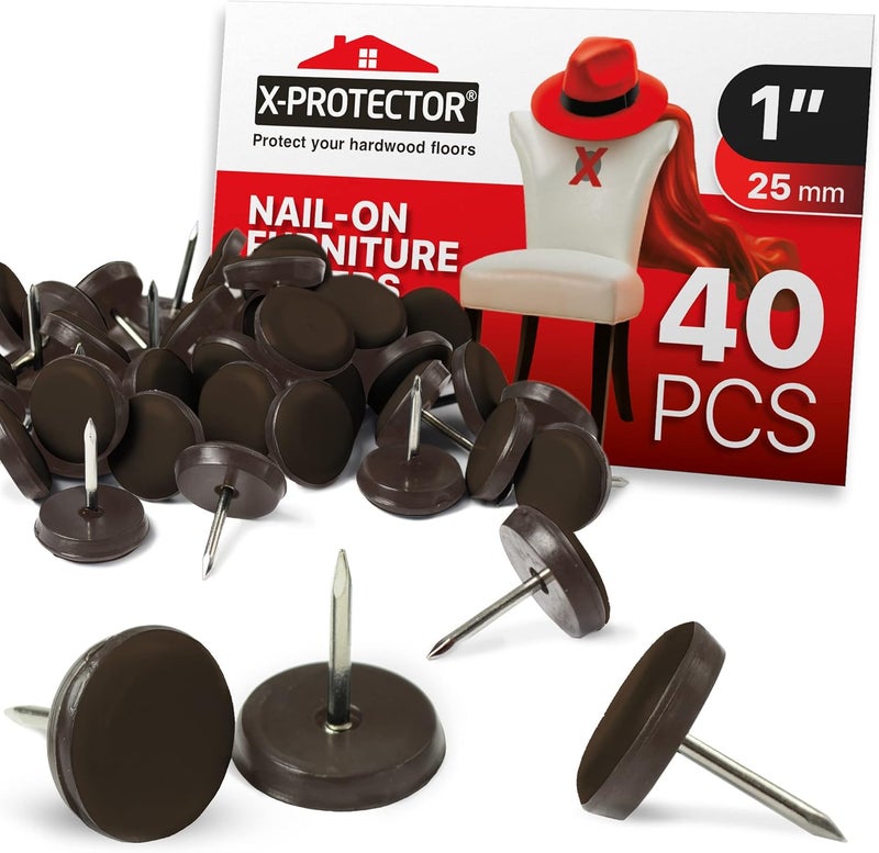 X-Protector Chair Glides – 1" Furniture Glides 40 pcs – Brown Nail-on Chair Sliders – Premium Chair Leg Floor Protectors – Slide Effortlessly with Chair Leg Pads That Protect Your Floor! - Image 1