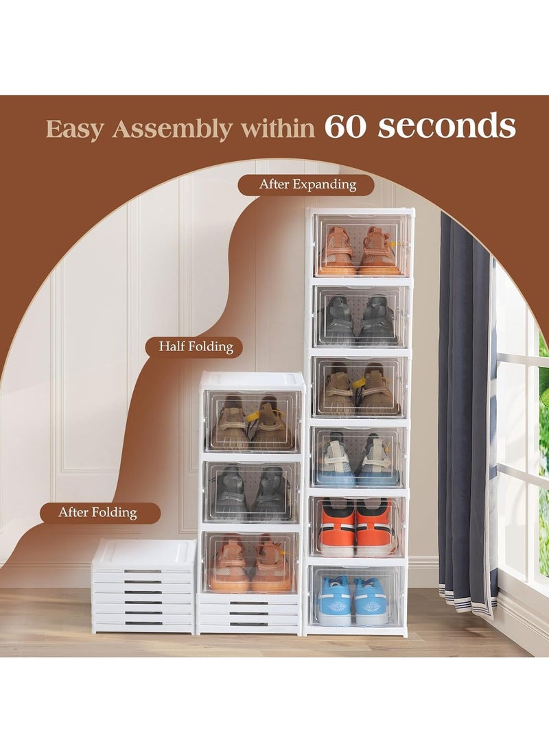 XiuWoo 6-Tier Foldable Stackable Shoe Storage Rack, Installation Free Clear Shoe Storage Boxes, Large Shoe Storage Shelve, Free Standing Storage Rack, Sneaker Containers, Home Storage Rack - Image 3