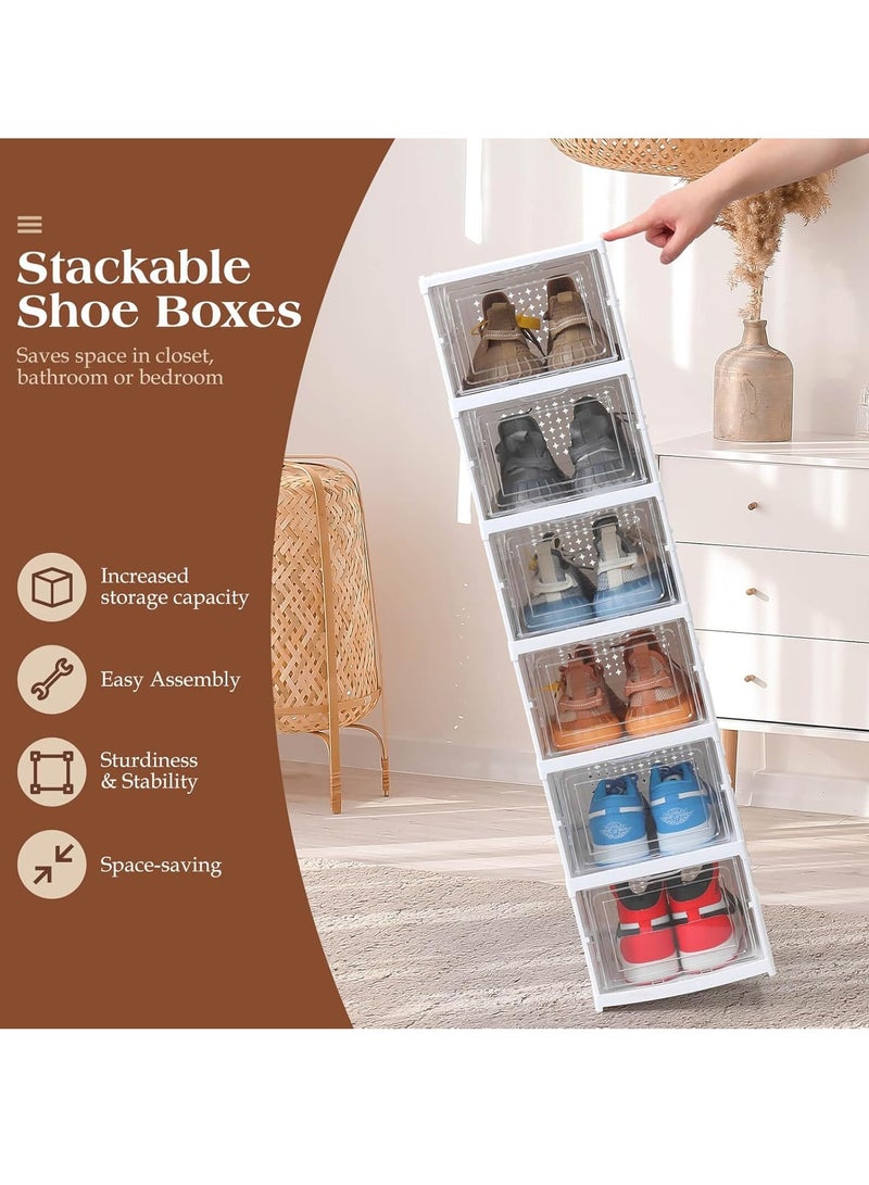 XiuWoo 6-Tier Foldable Stackable Shoe Storage Rack, Installation Free Clear Shoe Storage Boxes, Large Shoe Storage Shelve, Free Standing Storage Rack, Sneaker Containers, Home Storage Rack - Image 4