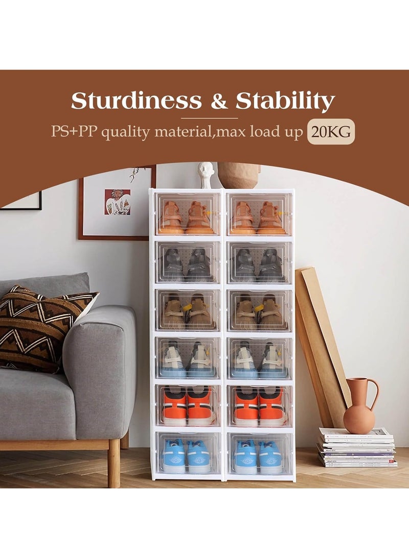 XiuWoo 6-Tier Foldable Stackable Shoe Storage Rack, Installation Free Clear Shoe Storage Boxes, Large Shoe Storage Shelve, Free Standing Storage Rack, Sneaker Containers, Home Storage Rack - Image 5