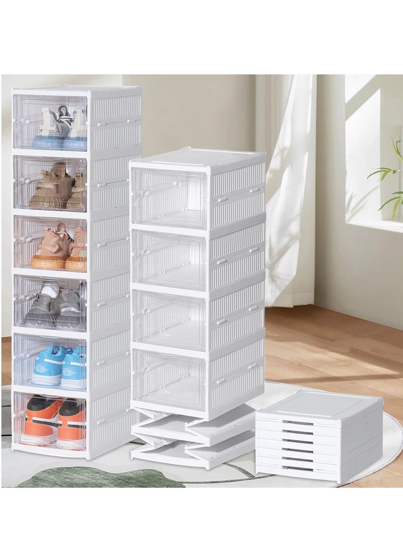 XiuWoo 6-Tier Foldable Stackable Shoe Storage Rack, Installation Free Clear Shoe Storage Boxes, Large Shoe Storage Shelve, Free Standing Storage Rack, Sneaker Containers, Home Storage Rack - Image 1