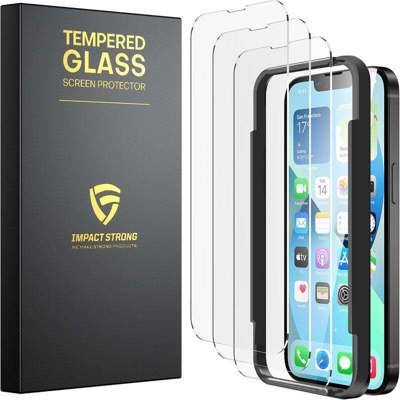 ImpactStrong 3-Pack Shatterproof Tempered Glass Screen Protector for iPhone 13 Mini [Easy Installation Frame] [Bubble Free] [9H Hardness] [Full Coverage] Case Friendly, 5.4 Inch - Image 1