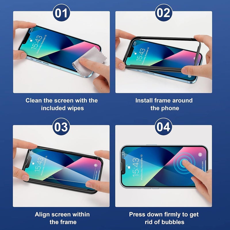ImpactStrong 3-Pack Shatterproof Tempered Glass Screen Protector for iPhone 13 Mini [Easy Installation Frame] [Bubble Free] [9H Hardness] [Full Coverage] Case Friendly, 5.4 Inch - Image 4
