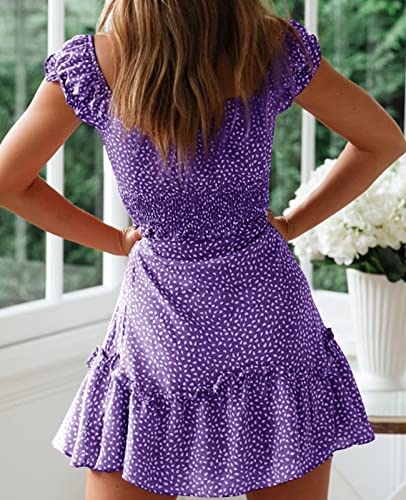 YOBECHO Womens Summer Ruffle Sleeve Sweetheart Neckline Printing Dress Mini Dresses - Image 3