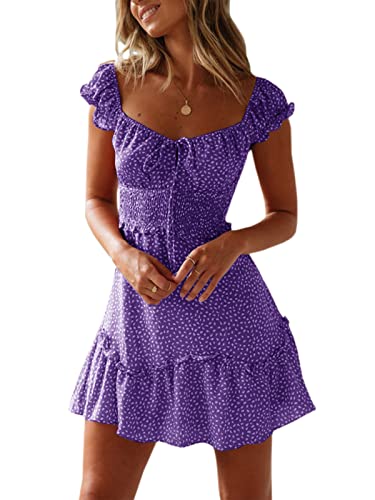 YOBECHO Womens Summer Ruffle Sleeve Sweetheart Neckline Printing Dress Mini Dresses - Image 4