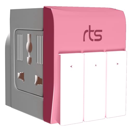 rts 3 Pin Multi Plug Socket-Universal Travel Adapter with Individual Switch Safety Shutter LED Indicator-3 Way Plug Extension for Computer, PC, Printer, Laptop, Television, Phone,iPad,DSLR Camera Pink - Image 1