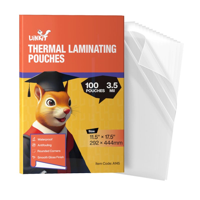 Uinkit 3.5Mil 100Pack Clear Laminating Sheets, Menu Size, 11.5 x 17.5-Inch Laminate Pouches, Protector for Photo Papers, Use in Office School Supplies, Rounded Corner