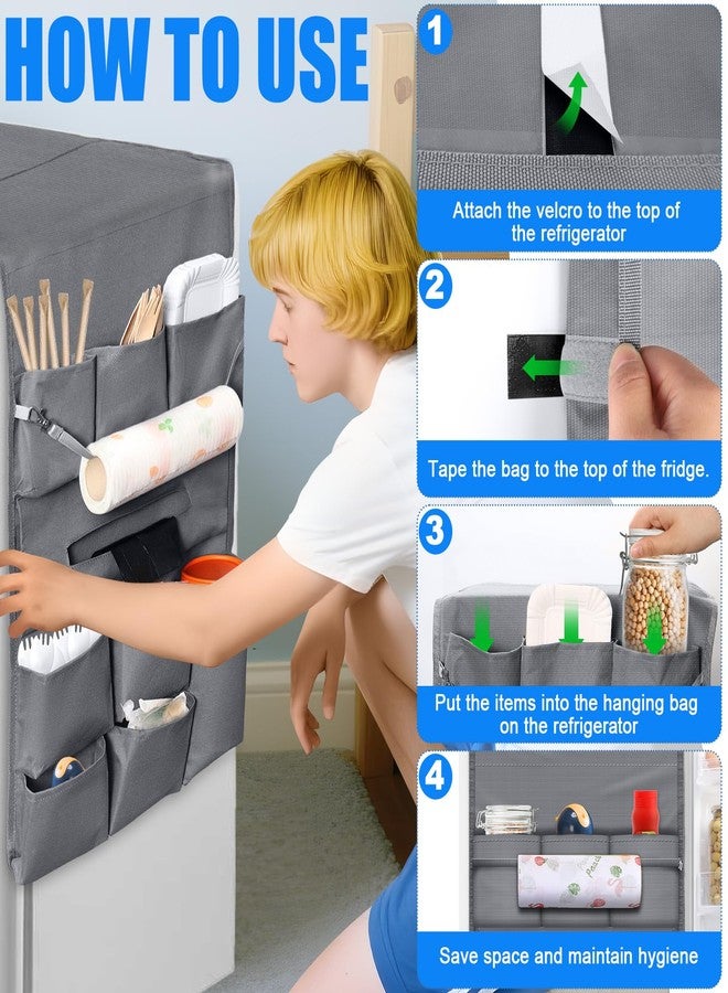 RGQSUN 55.1" x 15.7" Mini Fridge Organizer with 15 Pockets,Waterproof Refrigerator Caddy Organizer Mini Fridges Accessories Double Side Over the Fridge Storage Organizer for Dorm Home Kitchen Office - Image 5