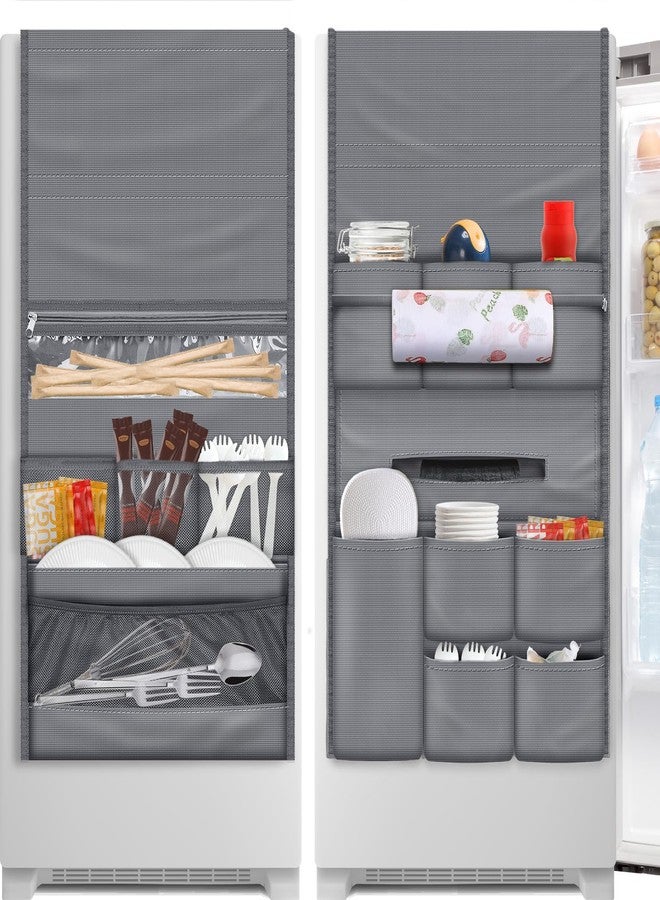RGQSUN 55.1" x 15.7" Mini Fridge Organizer with 15 Pockets,Waterproof Refrigerator Caddy Organizer Mini Fridges Accessories Double Side Over the Fridge Storage Organizer for Dorm Home Kitchen Office - Image 1