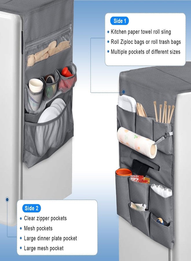 RGQSUN 55.1" x 15.7" Mini Fridge Organizer with 15 Pockets,Waterproof Refrigerator Caddy Organizer Mini Fridges Accessories Double Side Over the Fridge Storage Organizer for Dorm Home Kitchen Office - Image 3