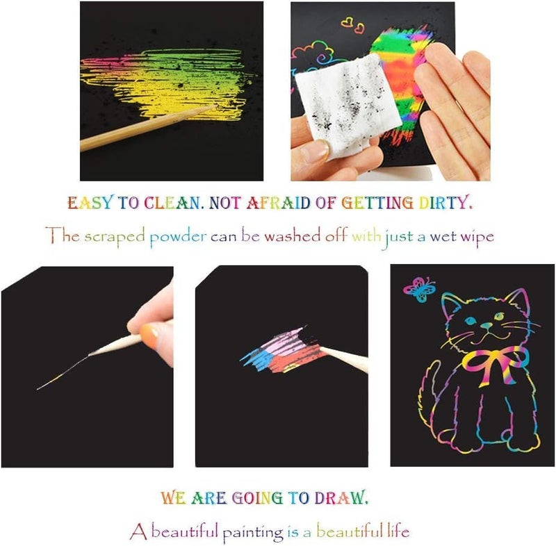 URM 10 Drawing Scratch Book 10 Pages Rainbow Scratch Paper Notes Scratch Art Activity Books 55 inch x 4 inch Scratch Magic Doodle Note Pad for Kids Arts and Crafts URMTravel Activity 10 - Image 4