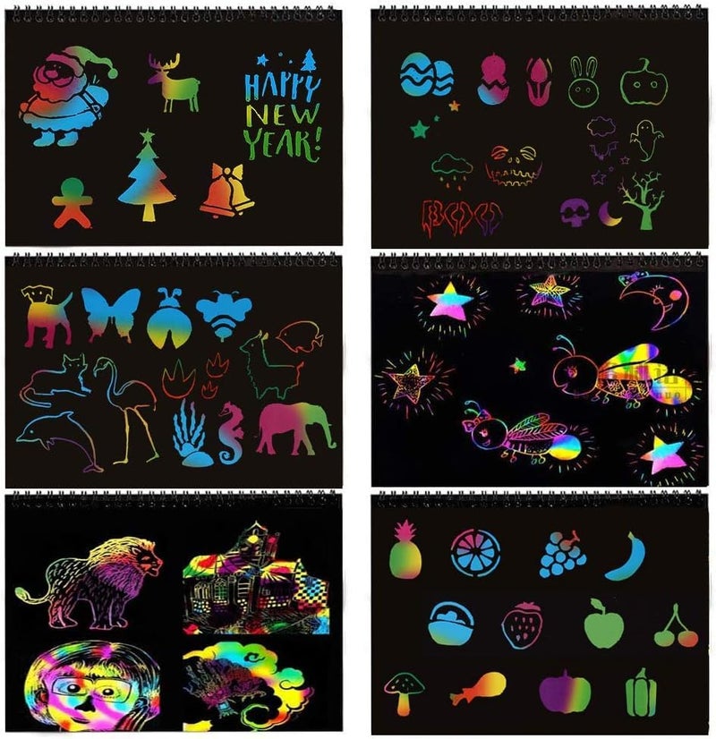 URM 10 Drawing Scratch Book 10 Pages Rainbow Scratch Paper Notes Scratch Art Activity Books 55 inch x 4 inch Scratch Magic Doodle Note Pad for Kids Arts and Crafts URMTravel Activity 10 - Image 2