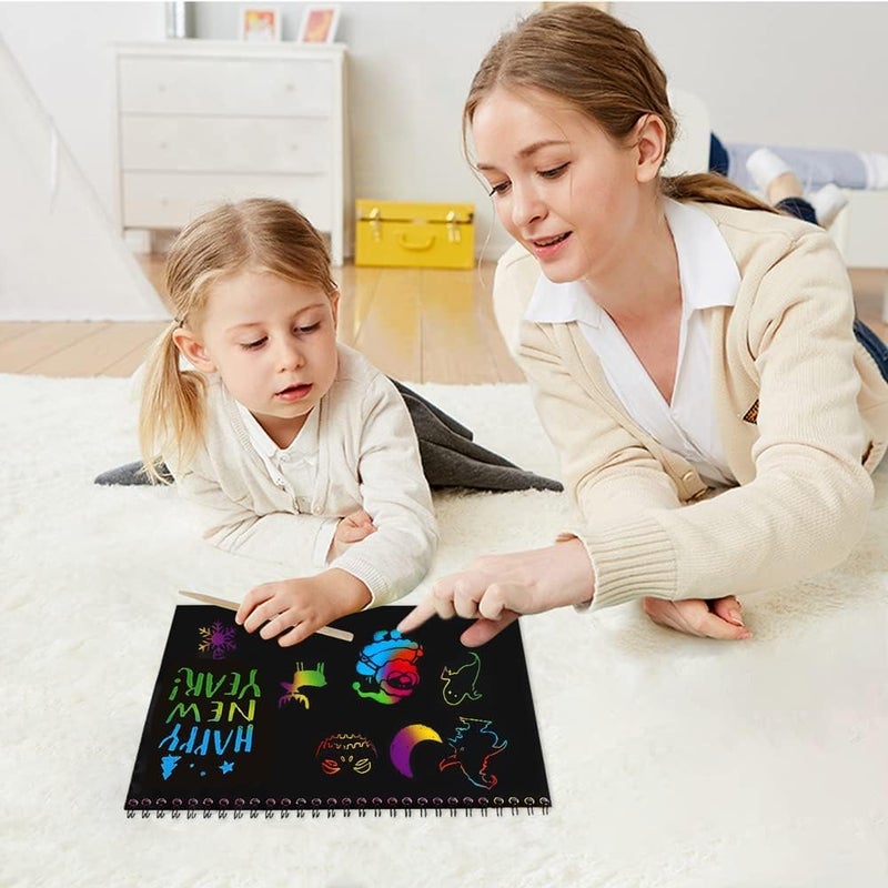 URM 10 Drawing Scratch Book 10 Pages Rainbow Scratch Paper Notes Scratch Art Activity Books 55 inch x 4 inch Scratch Magic Doodle Note Pad for Kids Arts and Crafts URMTravel Activity 10 - Image 5
