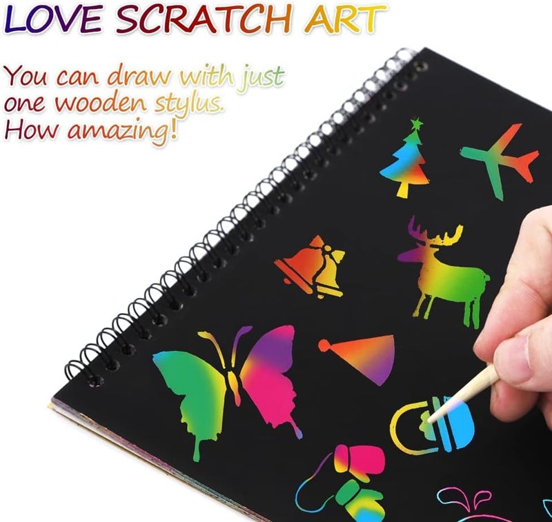 URM 10 Drawing Scratch Book 10 Pages Rainbow Scratch Paper Notes Scratch Art Activity Books 55 inch x 4 inch Scratch Magic Doodle Note Pad for Kids Arts and Crafts URMTravel Activity 10 - Image 3