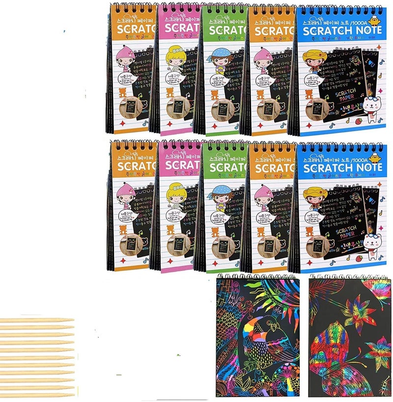 URM 10 Drawing Scratch Book 10 Pages Rainbow Scratch Paper Notes Scratch Art Activity Books 55 inch x 4 inch Scratch Magic Doodle Note Pad for Kids Arts and Crafts URMTravel Activity 10 - Image 1
