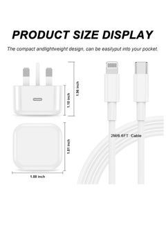 LIVVY 20W USB-C Fast Charger for iPhone 14/13/12/11 Pro Max/Plus/XR/XS/SE/X - 2M Foldable Wall Plug & 6.6FT Fast Charging Cable, UK PD Type-C Power Adapter  - Image 2