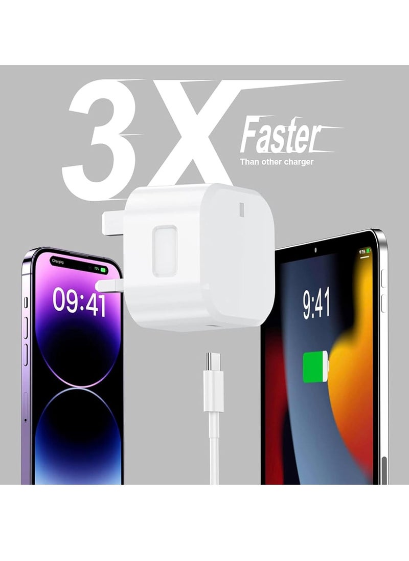 LIVVY - 20W USB-C Fast Charger for iPhone 14/13/12/11 Pro Max/Plus/XR/XS/SE/X - 2M Foldable Wall Plug & 6.6FT Fast Charging Cable, UK PD Type-C Power Adapter - Image 1