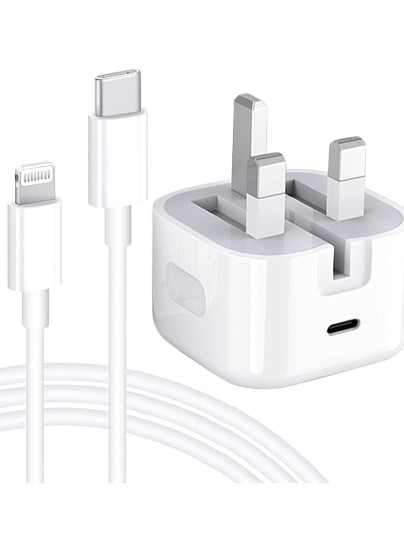 LIVVY - 20W USB-C Fast Charger for iPhone 14/13/12/11 Pro Max/Plus/XR/XS/SE/X - 2M Foldable Wall Plug & 6.6FT Fast Charging Cable, UK PD Type-C Power Adapter - Image 1