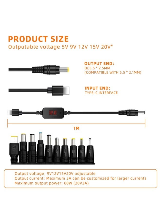 OSHIMA USB C to DC PD Adapter Cable, PD To DC Adapter Cable,5V/9V/12V/15V/20V with 10 Converter Heads for Modem Routers Notebooks - Image 2