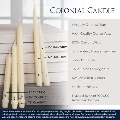Colonial Candle Unscented Taper Candle, Classic Collection, Mulberry, 12 in, Pack of 12 - Up to 10 Hours Burn - Image 4