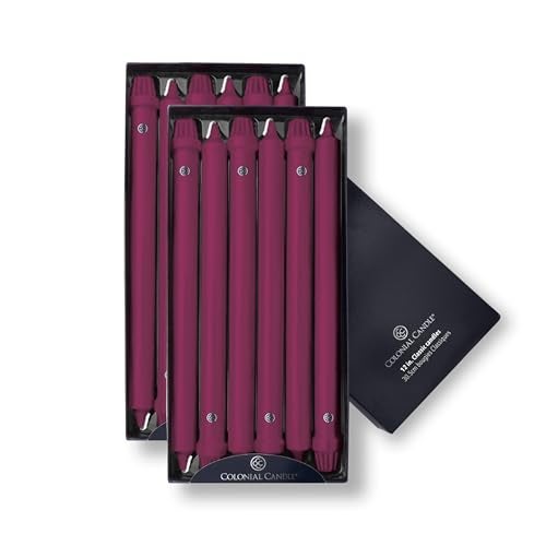 Colonial Candle Unscented Taper Candle, Classic Collection, Mulberry, 12 in, Pack of 12 - Up to 10 Hours Burn - Image 1