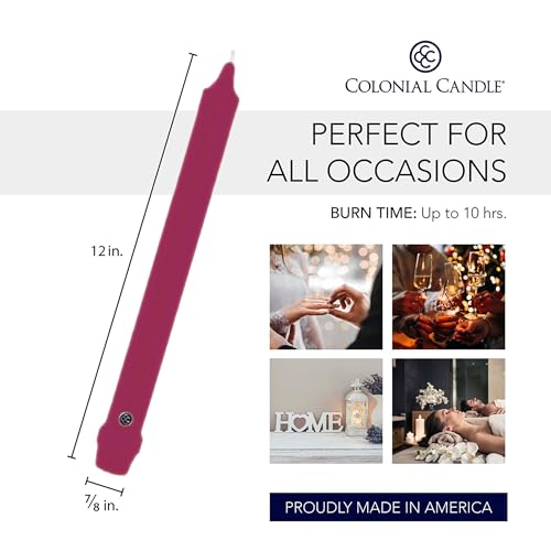 Colonial Candle Unscented Taper Candle, Classic Collection, Mulberry, 12 in, Pack of 12 - Up to 10 Hours Burn - Image 3