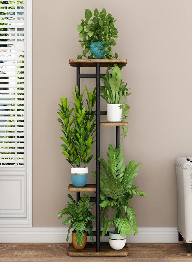 LINZINAR Plant Stand 4 Tier 5 Potted Indoor Plant Shelf Multiple Stands for Garden Corner Balcony Living Room (4 Tier 5 Potted, Black) - Image 2