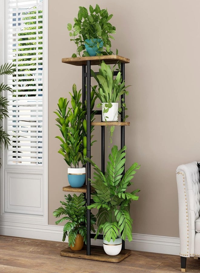 LINZINAR Plant Stand 4 Tier 5 Potted Indoor Plant Shelf Multiple Stands for Garden Corner Balcony Living Room (4 Tier 5 Potted, Black) - Image 4