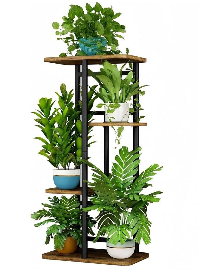 LINZINAR Plant Stand 4 Tier 5 Potted Indoor Plant Shelf Multiple Stands for Garden Corner Balcony Living Room (4 Tier 5 Potted, Black) - Image 1