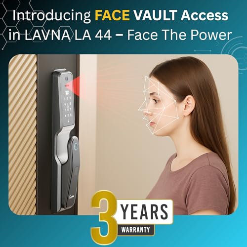 LAVNA 8 Way Premium Smart Door Lock with Camera N Face, Fingerprint, Mobile App, WiFi + Bluetooth, RFID Card, OTP, PIN and Manual Key | 5-Bolt Security | for Wooden Doors 3 Yr Warranty (LA44 Face) - Image 2