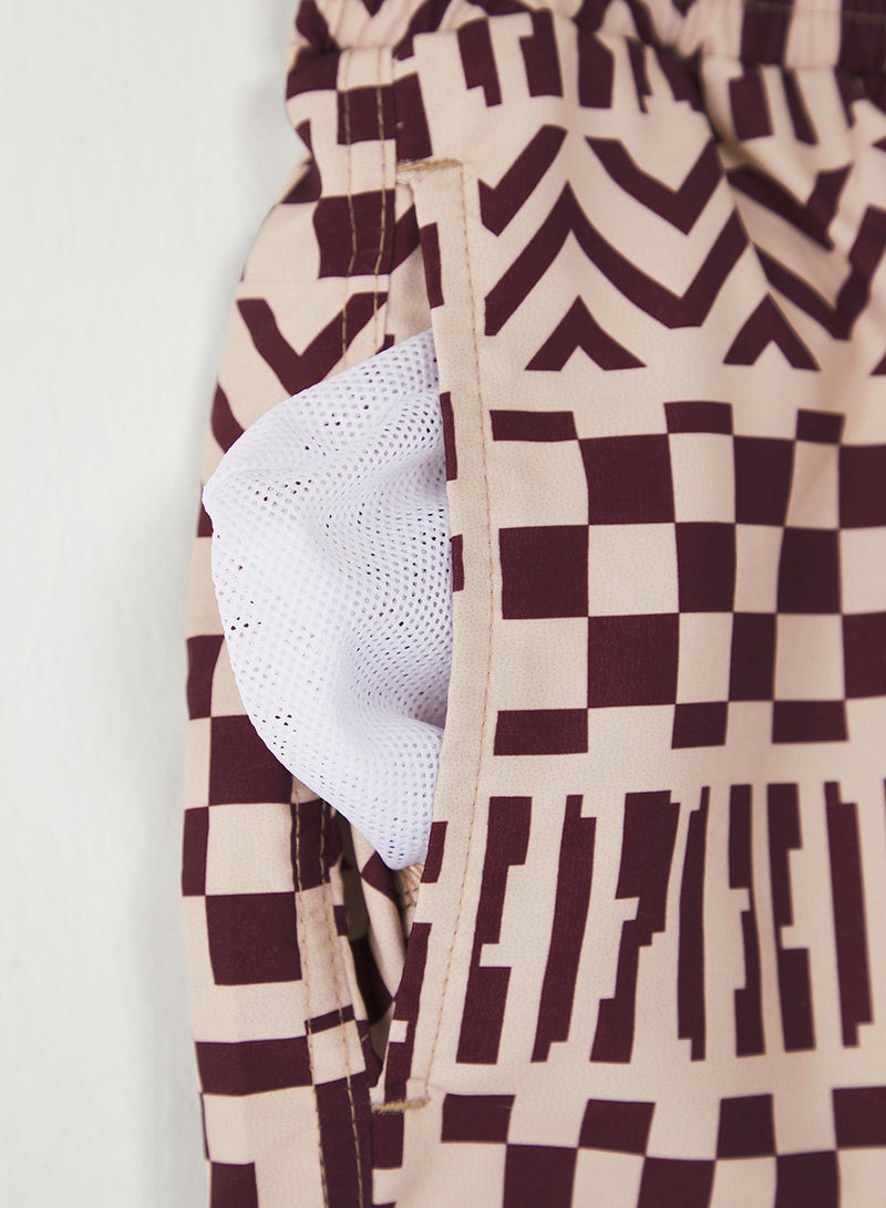 trendyol Beige Standard Size Geometric Patterned Swimsuit Swim Shorts Tmnss25Ds00003 - Image 3