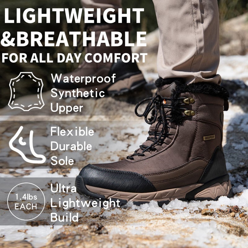 SHULOOK Men's Snow Boots Waterproof Warm Fur Lined Winter Hiking Boot Non-slip Outdoor Ankle High-top Shoes Work Hiker Trekking Trail - Image 5