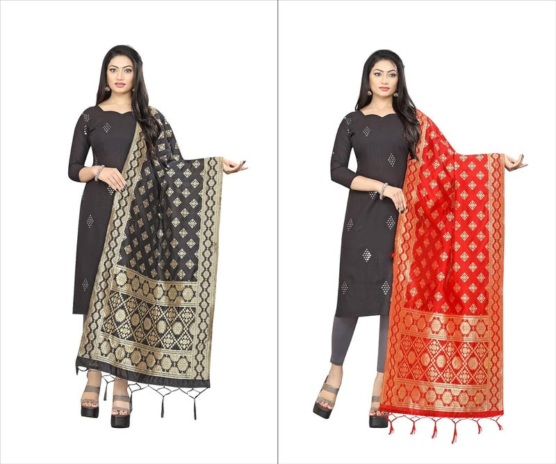 JENNY DESIGNER طرحة/شوني تقليدية مطبوعة من حرير بناراسي للنساء - Image 2