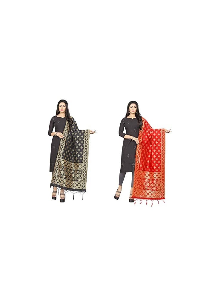 JENNY DESIGNER طرحة/شوني تقليدية مطبوعة من حرير بناراسي للنساء - Image 1