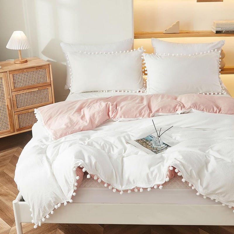 Bedbay Queen Size Comforter Set Pink Bedding Ultra Soft Breathable 3 Pcs Lightweight Comforter Bed Set for All Season White and Pink Reversible Aesthetic Bedding Set Full Size (Pink,Queen) - Image 2