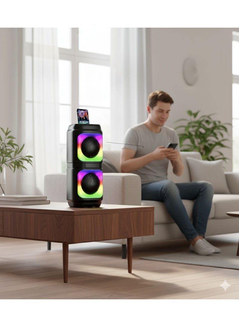 Bluetooth Subwoofer 2 speakers with External Microphone- with two speakers - Multimedia Speaker - Portable Wireless Speaker with RGB LED Light and Rechargeable Battery for Smartphones, TV, Tablets, and Computers - Wireless Speaker - Image 3