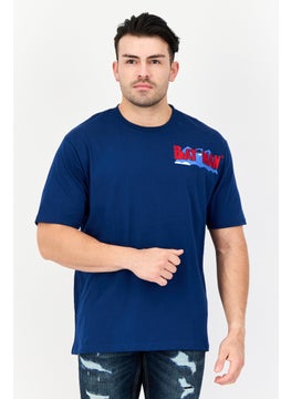 Men Crew Neck Short Sleeves Batman Print T-Shirt, Navy Blue