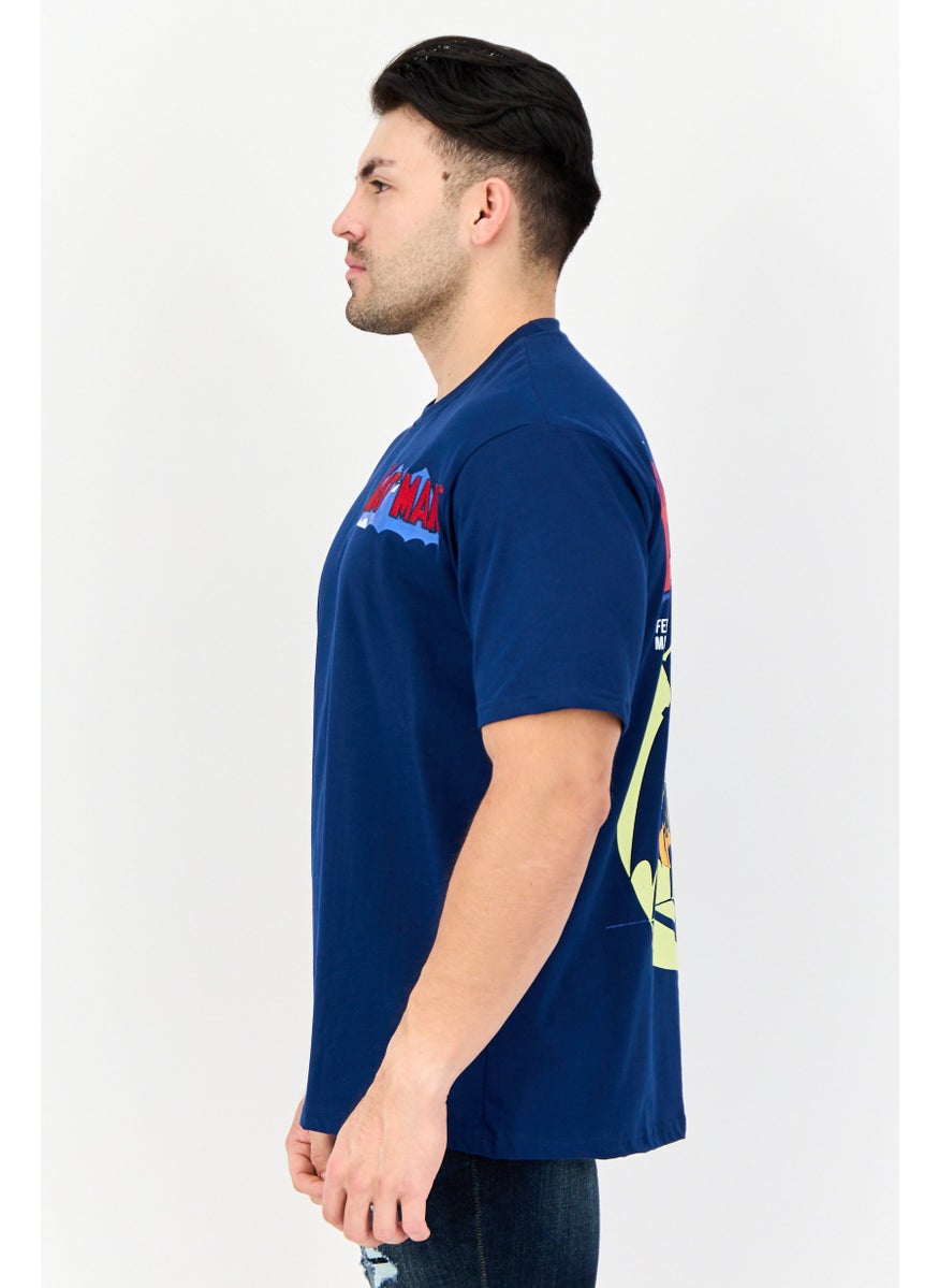 DC - Men Crew Neck Short Sleeves Batman Print T-Shirt, Navy Blue - Image 1