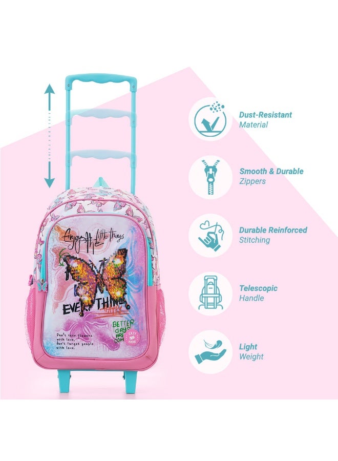 Eazy Kids مجموعة إزي كيدز من 5 حقائب مدرسية بعربة 17" - فراشة منت - Image 4