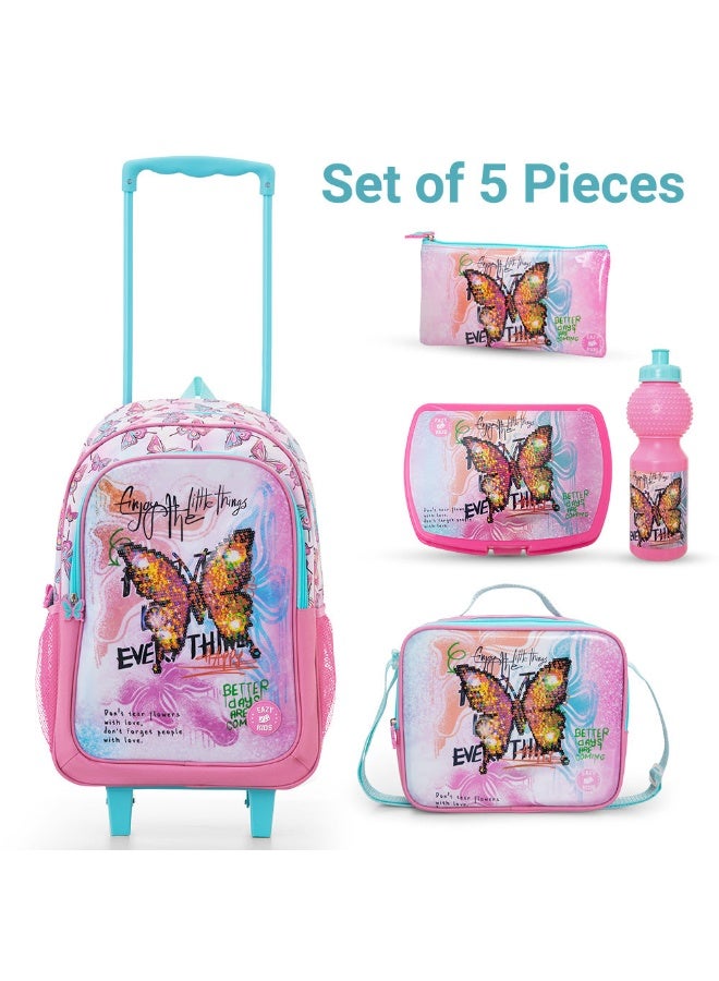 Eazy Kids مجموعة إزي كيدز من 5 حقائب مدرسية بعربة 17" - فراشة منت - Image 5