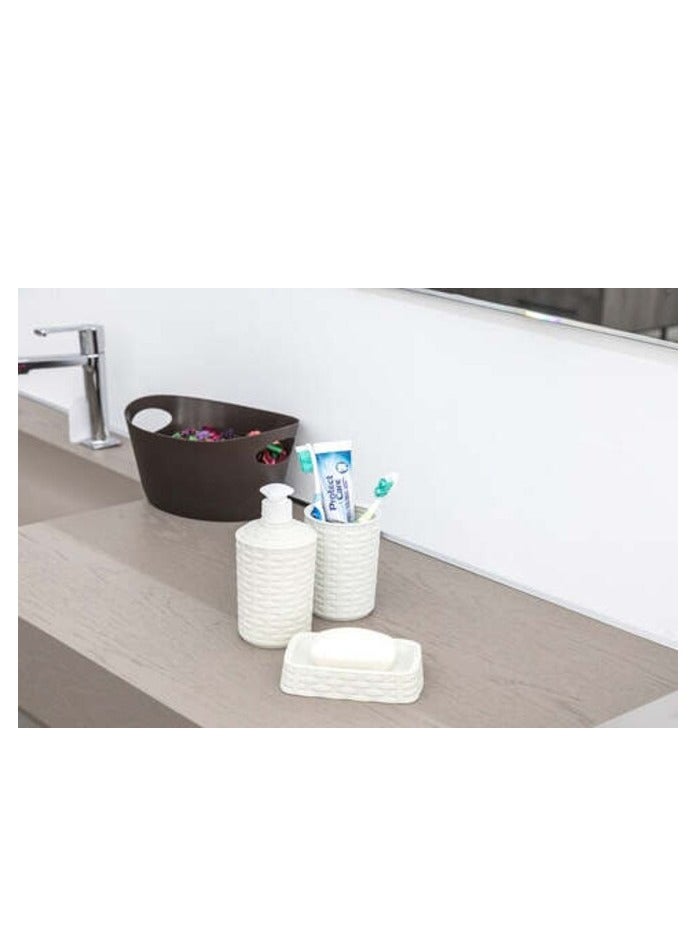 Plastic Forte Rattan Toothbrush Holder, White - Image 2