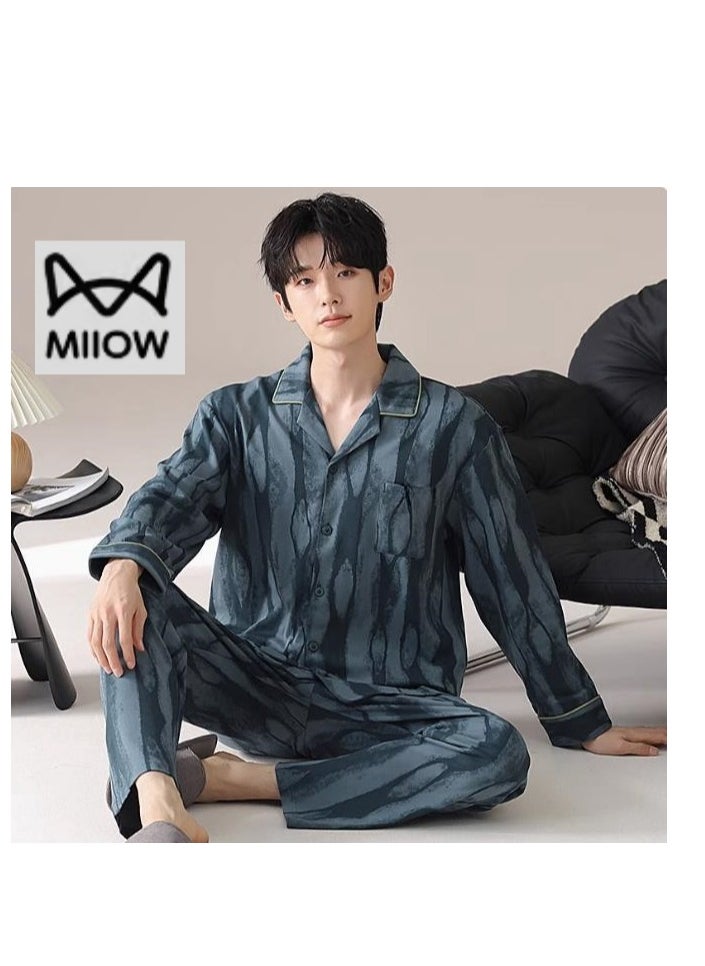 MIIOW - Cotton Pajamas Men's Oversized Loose Long Sleeved High-End Home Suit Set - Image 1