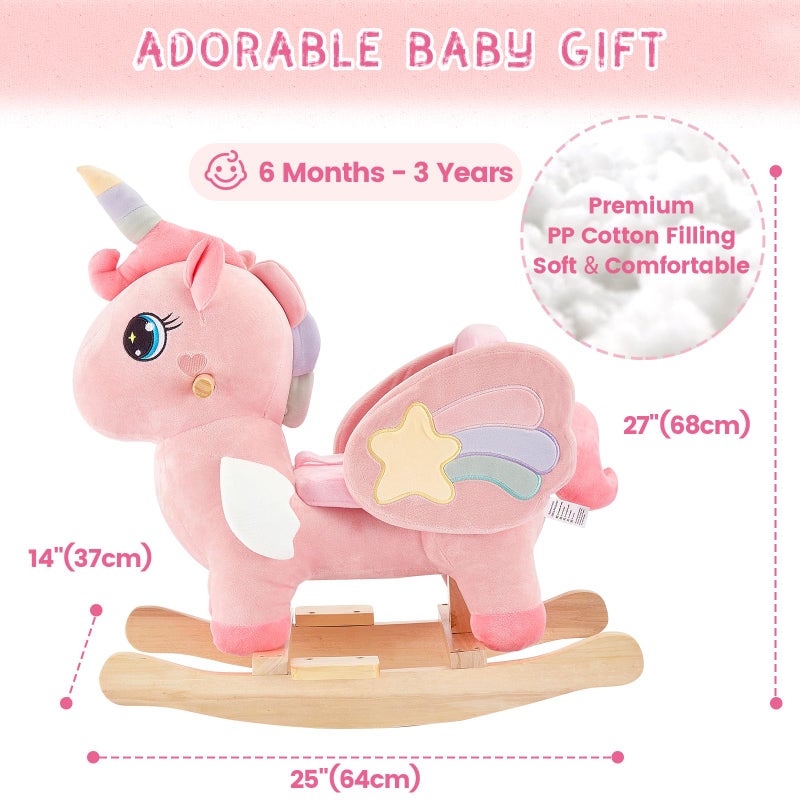 FUNLIO Unicorn Baby Rocking Horse, Pink Fairy Unicorn Rocking Horse for Toddlers 6 Months to 3 Years, Stuffed Ride-on Animal Rocker, Easy to Assemble, CPC & CE Certified - Image 5