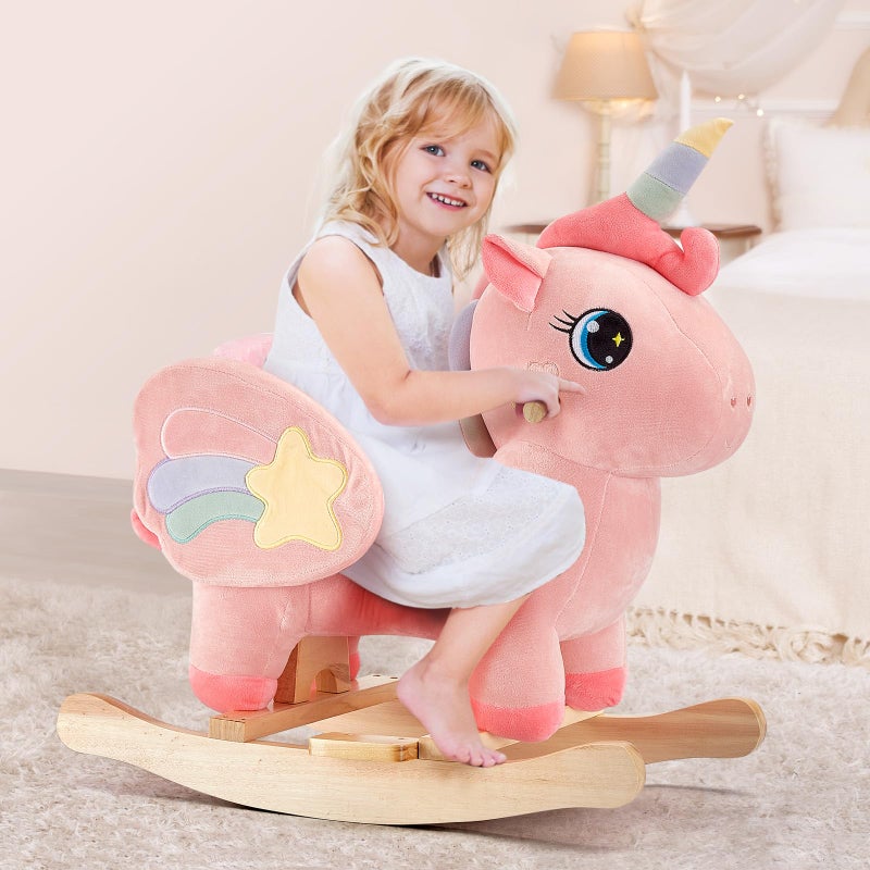 FUNLIO Unicorn Baby Rocking Horse, Pink Fairy Unicorn Rocking Horse for Toddlers 6 Months to 3 Years, Stuffed Ride-on Animal Rocker, Easy to Assemble, CPC & CE Certified - Image 2