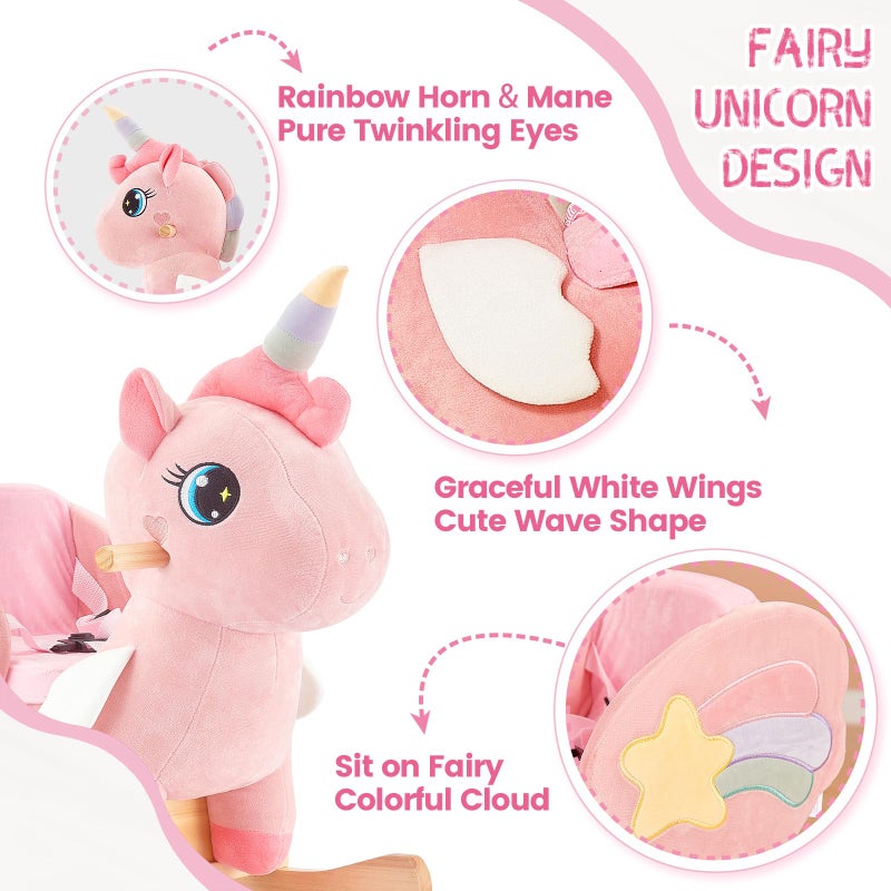 FUNLIO Unicorn Baby Rocking Horse, Pink Fairy Unicorn Rocking Horse for Toddlers 6 Months to 3 Years, Stuffed Ride-on Animal Rocker, Easy to Assemble, CPC & CE Certified - Image 3