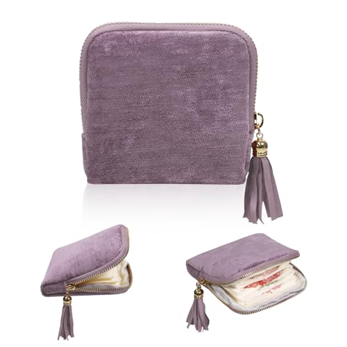 Stratalife Travel Jewelry Case - Portable Jewelry Organizer for Traveling Small Pouches for Bracelets Necklace Bangles Healing Crystal, Ring Storage with Zipper Gift for Women, Purple Tassel - Image 1