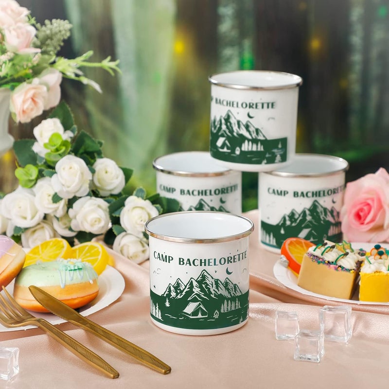 Yaomiao 12 Pcs Camp Bachelorette Decorations Enamel Mugs Portable Smooth Rim Enamel Mug for Bridesmaids Bridal Wedding Gifts Friend Mug Bachelorette Party Gift Green Camp Bachelorette - Image 2