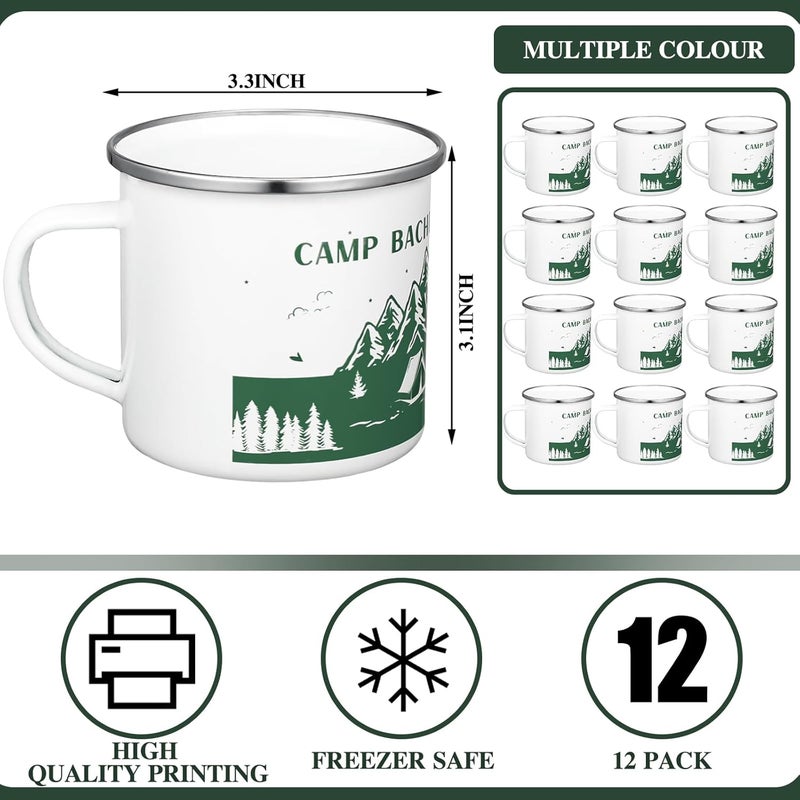 Yaomiao 12 Pcs Camp Bachelorette Decorations Enamel Mugs Portable Smooth Rim Enamel Mug for Bridesmaids Bridal Wedding Gifts Friend Mug Bachelorette Party Gift Green Camp Bachelorette - Image 3