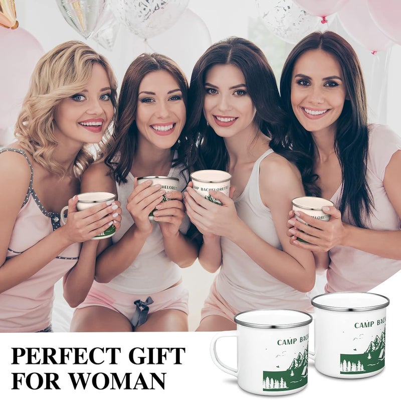 Yaomiao 12 Pcs Camp Bachelorette Decorations Enamel Mugs Portable Smooth Rim Enamel Mug for Bridesmaids Bridal Wedding Gifts Friend Mug Bachelorette Party Gift Green Camp Bachelorette - Image 5